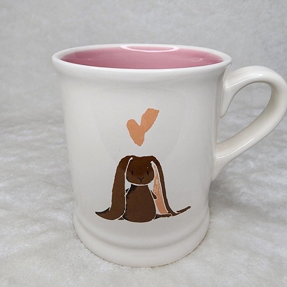 Happy Little Spring Mug By Magenta 20 Oz Ceramic Pink Interior Bunny W/heart EUC - Picture 1 of 5